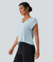 V Neck Short Sleeve Casual T-Shirt - Baby Blue