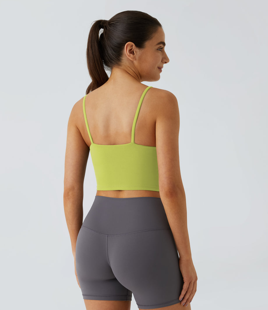 Basic Padded Workout Cropped Low Support Tank Top A-D Cups - Shadow Lime