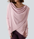 Hooded Cowl Neck Long Sleeve Thumb Hole Yoga Sports Top with Pockets - Pale Lilac