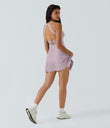 SoftlyZero™ Airy Backless Twisted Flare Low Support Dance Active Dress-Longer Length-Easy Peezy Edition A-D Cups - Pink Purple