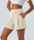 DayStretch High Waisted Work Baggy Shorts 4'' with Pockets - Oat Milk