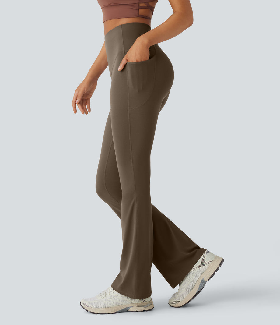 Halara UltraSculpt™ High Waisted Tummy Control Pocket Shaping Yoga Bootcut Leggings - Thick Earthy Brown