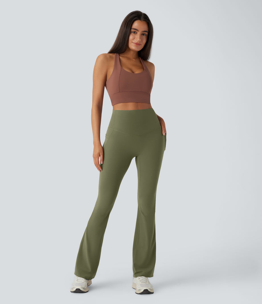 Halara UltraSculpt™ High Waisted Tummy Control Pocket Shaping Yoga Bootcut Leggings - Grass Grey Green