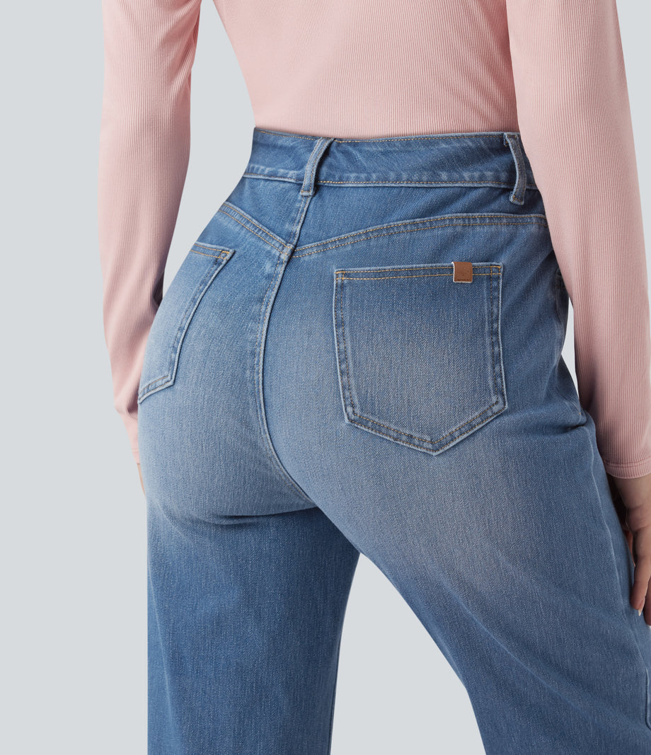 Halara Flex™ High Waisted Rolled Hem Casual Slim Jeans with Pockets -  Blue Jasper Denim