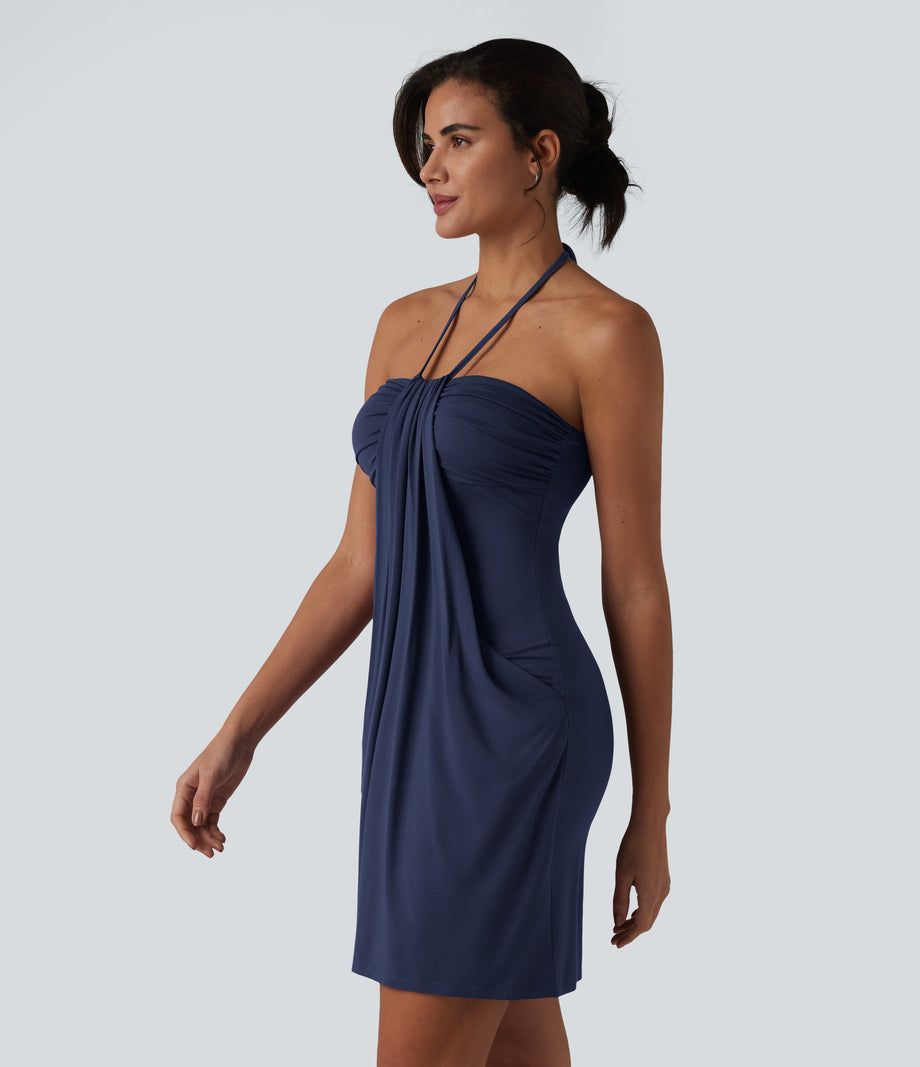 Halter Tie Back Mini Resort Dress with Pockets - Naval Academy