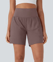 SoftlyZero™ Airy Super High Waisted 2-in-1 Cool Touch Yoga Shorts 7" with Pockets - Deep Tea Brown