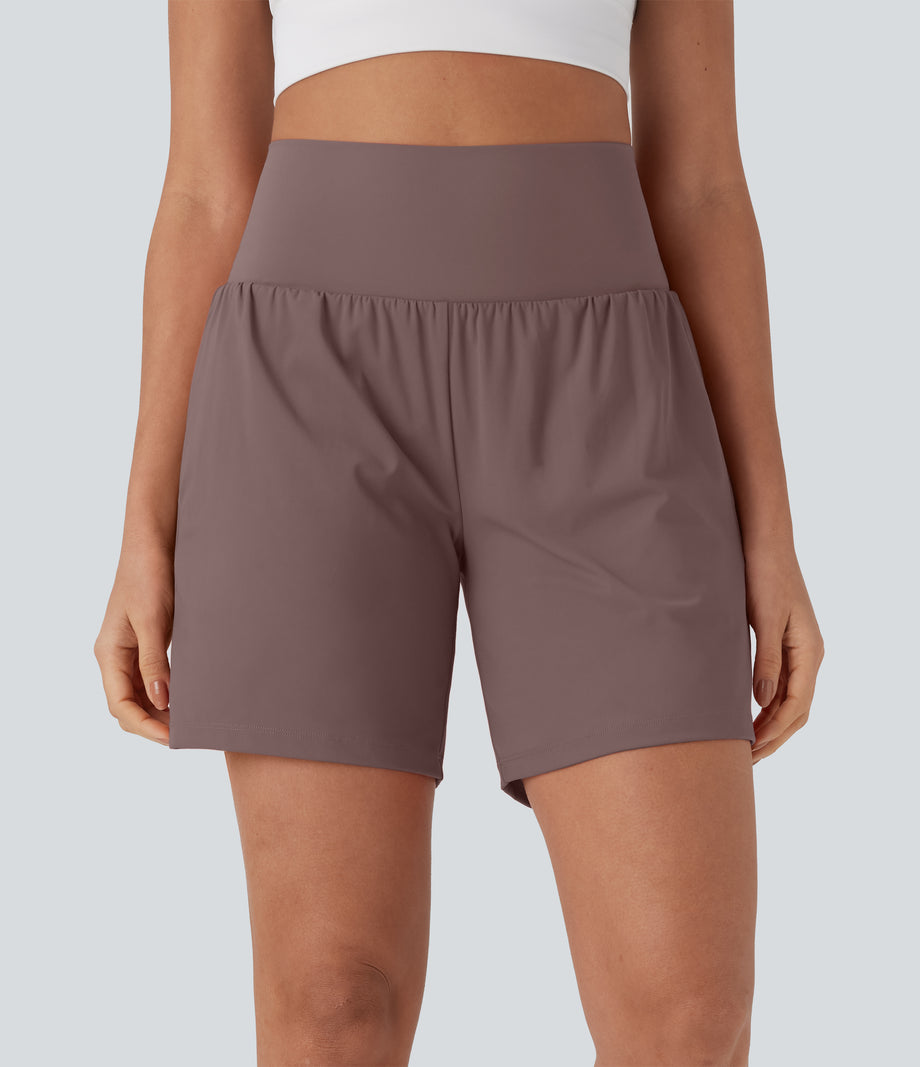 SoftlyZero™ Airy Super High Waisted 2-in-1 Cool Touch Yoga Shorts 7" with Pockets - Deep Tea Brown