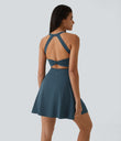 SoftlyZero™ Airy Backless Twisted Flare Low Support Dance Active Dress-Longer Length-Easy Peezy Edition A-D Cups - Majolica Blue