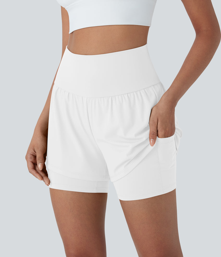SoftlyZero™ Airy Super High Waisted 2-in-1 Cool Touch Yoga Shorts 5'' with Pockets - White