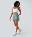Breezeful™ High Waisted Crossover Pocket 2-in-1 Quick Dry Yoga Shorts 4" - Stone Blue