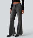 Halara Flex™ Low Rise Flare Washed Casual Jeans with Pockets - Cool Gray Denim