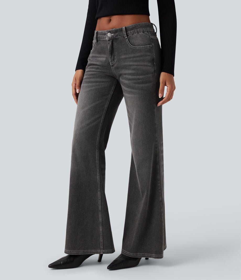 Halara Flex™ Low Rise Flare Washed Casual Jeans with Pockets - Cool Gray Denim