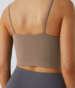 Basic Padded Workout Cropped Low Support Tank Top A-D Cups - Woodsmoke