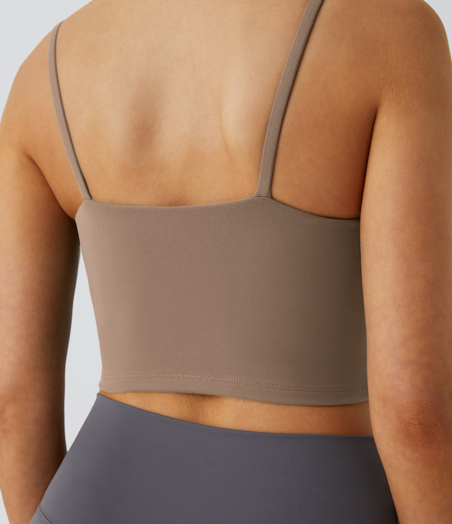 Basic Padded Workout Cropped Low Support Tank Top A-D Cups - Woodsmoke