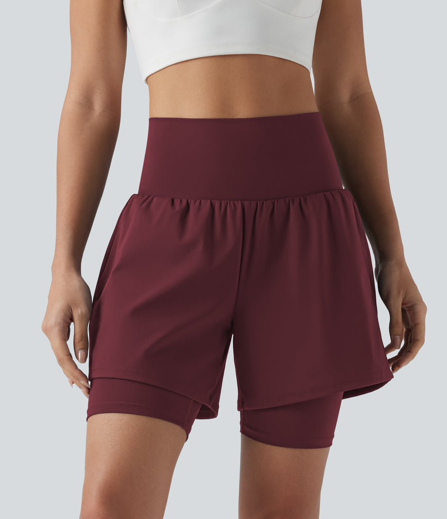 SoftlyZero™ Airy Super High Waisted 2-in-1 Cool Touch Yoga Shorts 7'' with Pockets - Zinfandel
