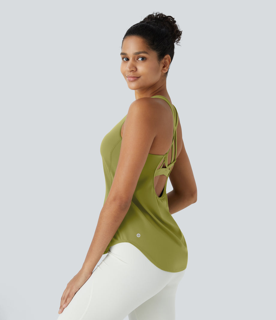 Halara UltraSculpt™ Round Neck Curved Hem Workout Tank Top - Moss