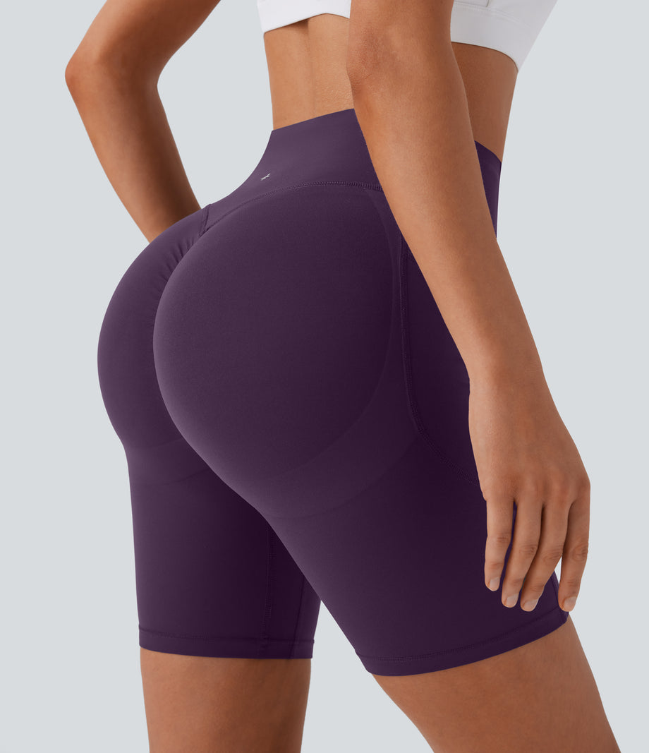 Halara UltraSculpt™ High Waisted Scrunch Butt Lifting Tummy Control Side Pocket Shaping Workout Biker Shorts 7'' - Blackberry Cordial