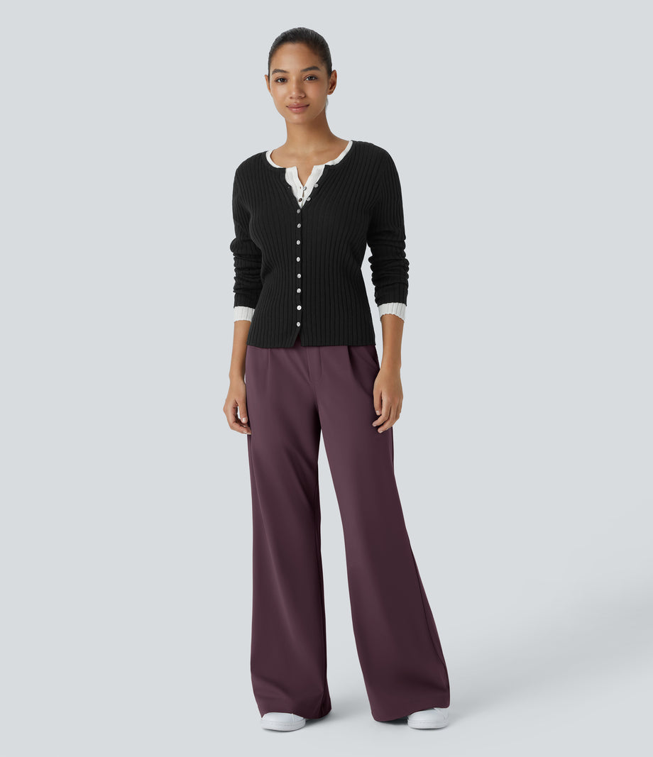 Halara Flex™ DayStretch High Waisted Pocket Work Flare Pants - Dusky Evening purple