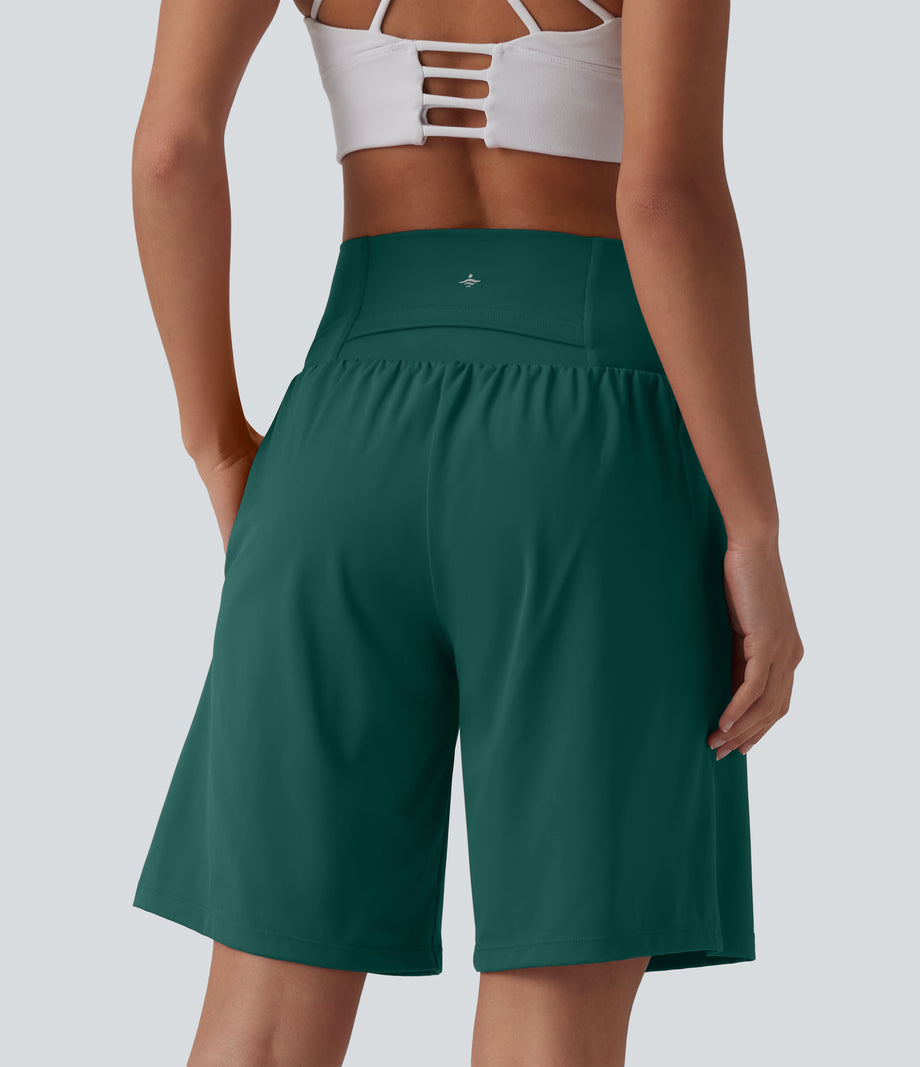 SoftlyZero™ Airy Super High Waisted 2-in-1 Cool Touch Yoga Shorts 9" with Pockets - Forest Biome