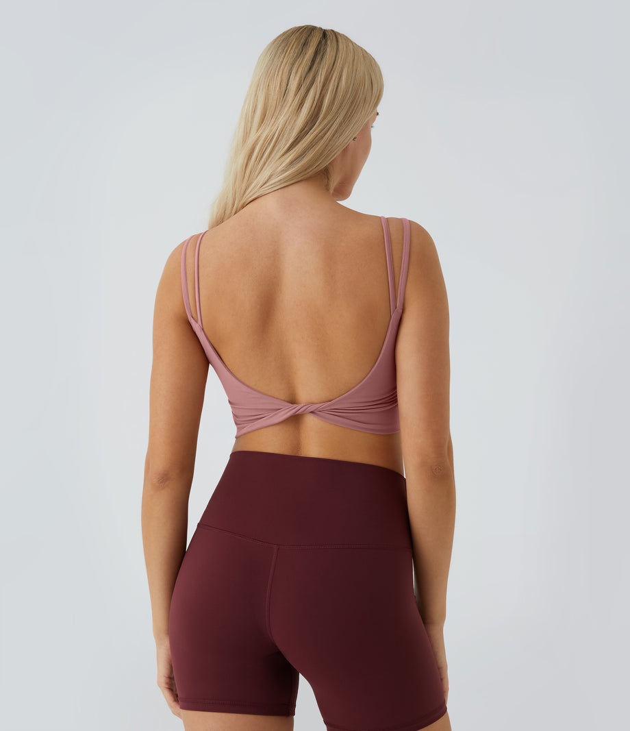 Double Straps Cropped Yoga Tank Top - Nostalgia Rose