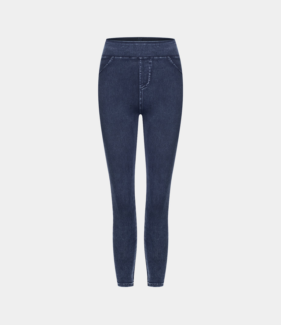 Halara Flex™ High Waisted Pocket Denim Casual Leggings - Washed Denim Bleached Blue