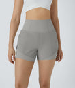 Breezeful™ Super High Waisted Curved Hem 2-in-1 Pocket Quick Dry Yoga Shorts 3.5'' - Greenish Grey