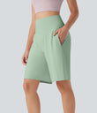 SoftlyZero™ Airy High Waisted Pockets Cool Touch Yoga Bermuda Shorts - Light Bean Green