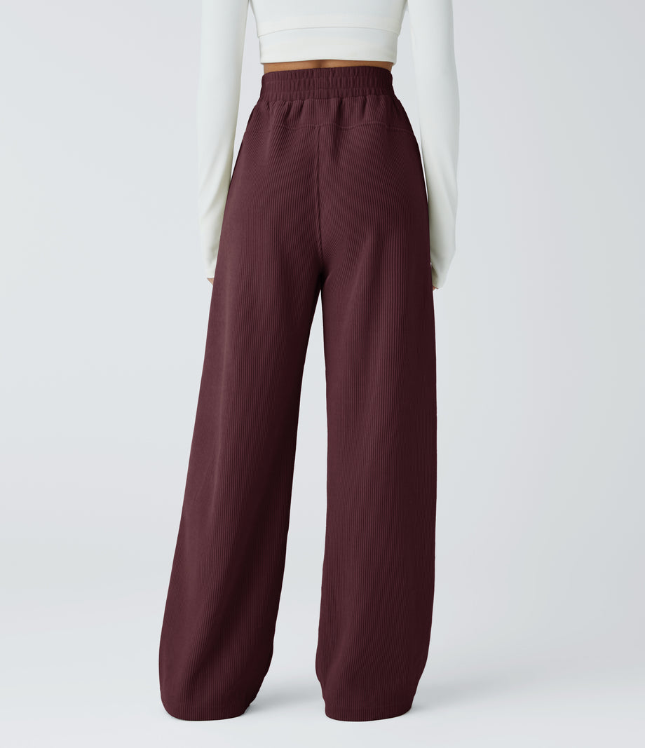 High Waisted Pocket Straight Leg Baggy Mop Corduroy Casual Pants - Port Royale