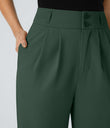 Halara Flex™ High Waisted Zipper Pocket Shirred Straight Leg Work Pants - Dark Green