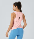 Cut Out Crossover Hem Solid Yoga Tank Top - Icy Pink