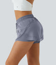 Mid Rise Drawstring Contrast Mesh 2-in-1 Flowy Running Shorts 3'' - Silver Bullet