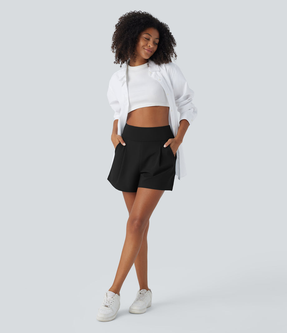 DayStretch High Waisted Work Baggy Shorts 4'' with Pockets - Black