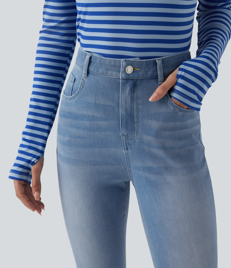 Halara Flex™ High Waisted Casual Skinny Jeans with Pockets - Powder Blue Denim