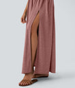 Twisted Backless Split Flowy Maxi Resort Dress with Pockets - Brick Red Mix