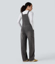Halara Flex™ V Neck Pocket Washed Denim Casual Overalls - Cool Gray Denim