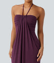 Halter Tie Back Maxi Dress with Pockets - Fig