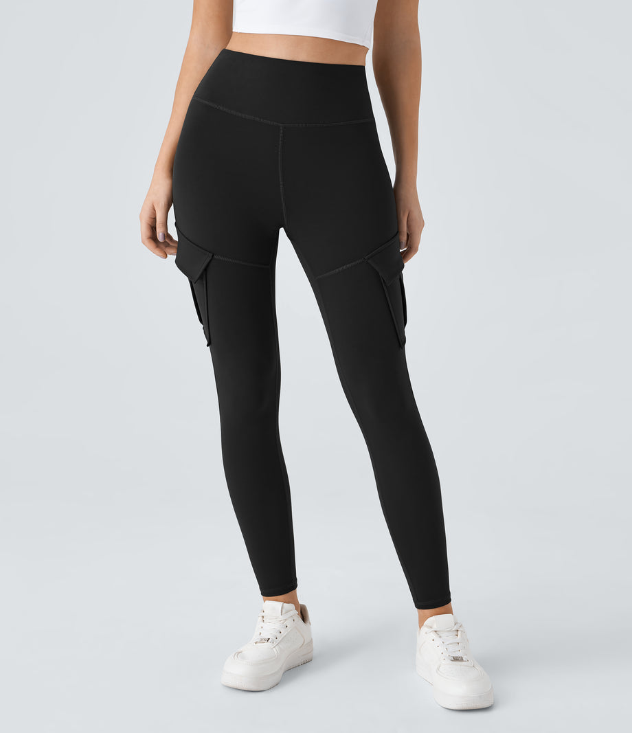 DayStretch High Waisted Cargo Pocket Skinny Yoga Leggings - Black