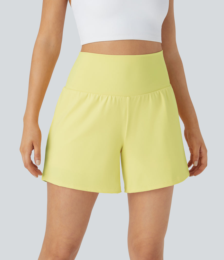 SoftlyZero™ Airy Super High Waisted 2-in-1  Cool Touch Yoga Shorts 5'' with Pockets-Longer Length - Yellow Pear