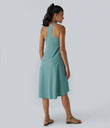 Breezeful™ Backless Racerback Side Pocket High Low Flowy Midi Quick Dry Casual Dress - Stone Blue
