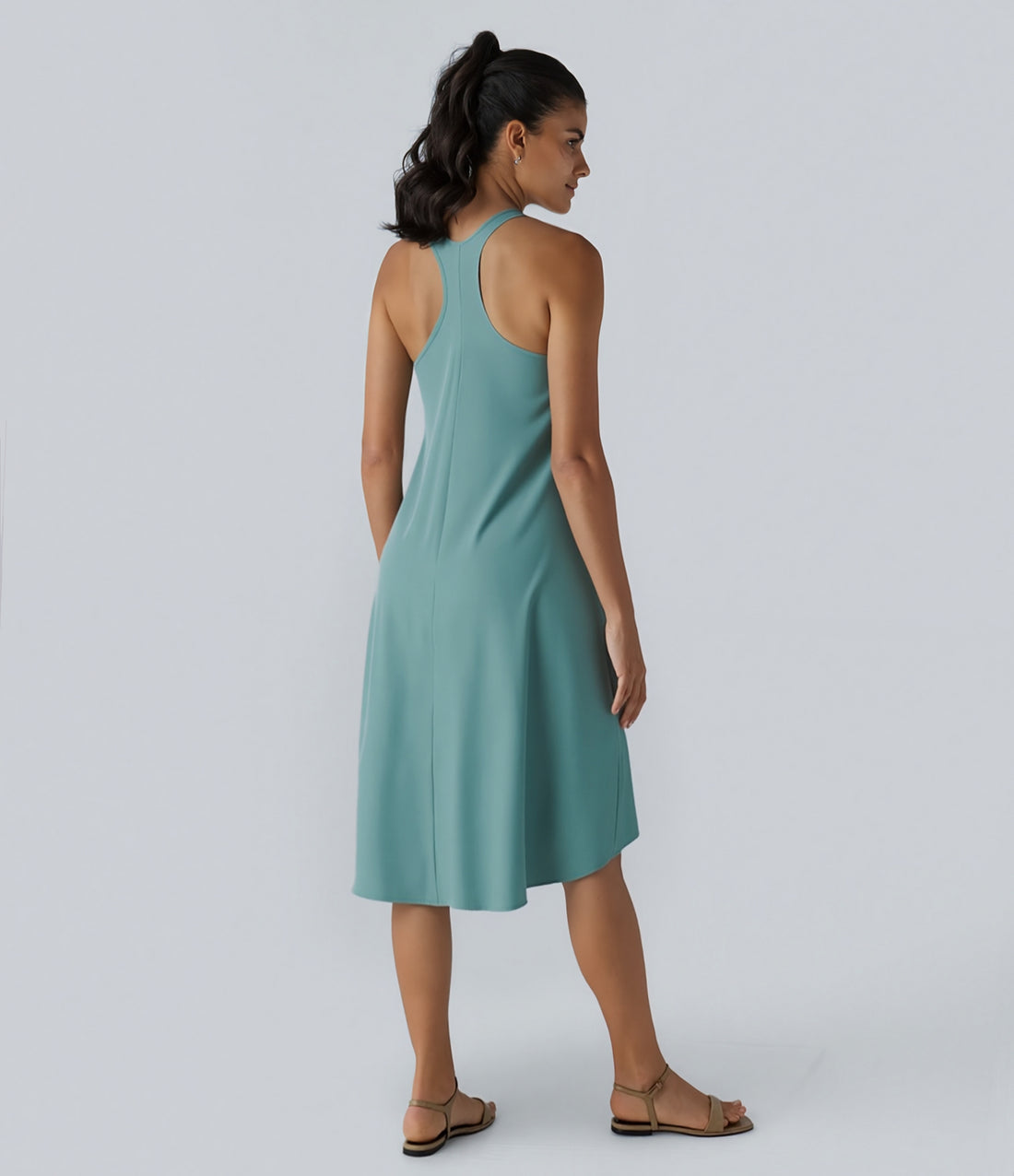 Breezeful™ Backless Racerback Side Pocket High Low Flowy Midi Quick Dry Casual Dress - Stone Blue
