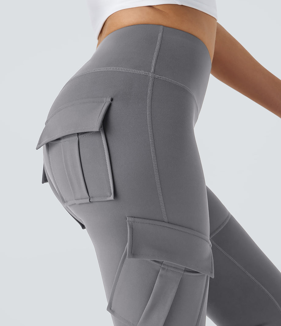 DayStretch High Waisted Cargo Pocket Skinny Yoga Leggings - Silent Storm