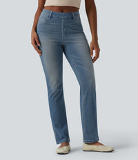 Halara Flex™ High Waisted Pockets Washed Casual Bootcut Jeans - Blue Surf Denim