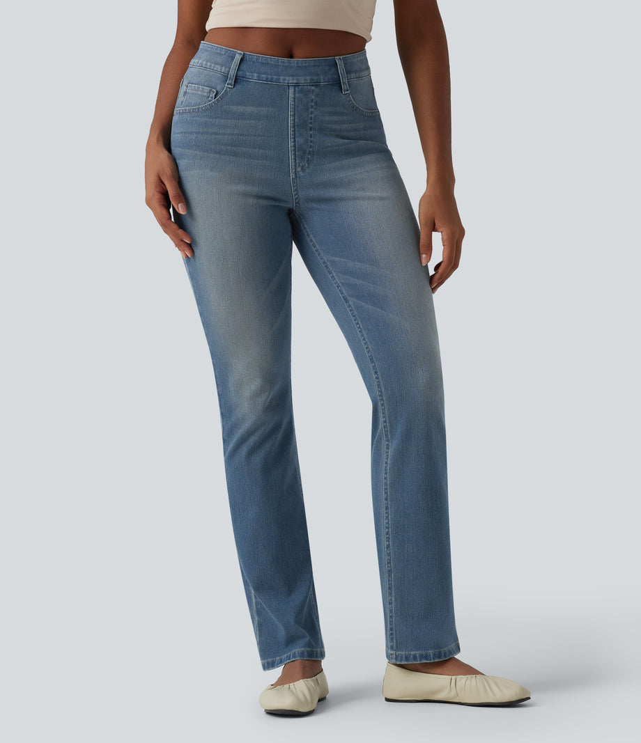 Halara Flex™ High Waisted Pockets Washed Casual Bootcut Jeans - Blue Surf Denim