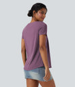 Square Neck Short Sleeve Casual Top - Argyle Purple