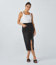 Halara Flex™ High Waisted Pockets Bodycon Washed Denim Casual Midi Skirt - Carbon Paint Denim