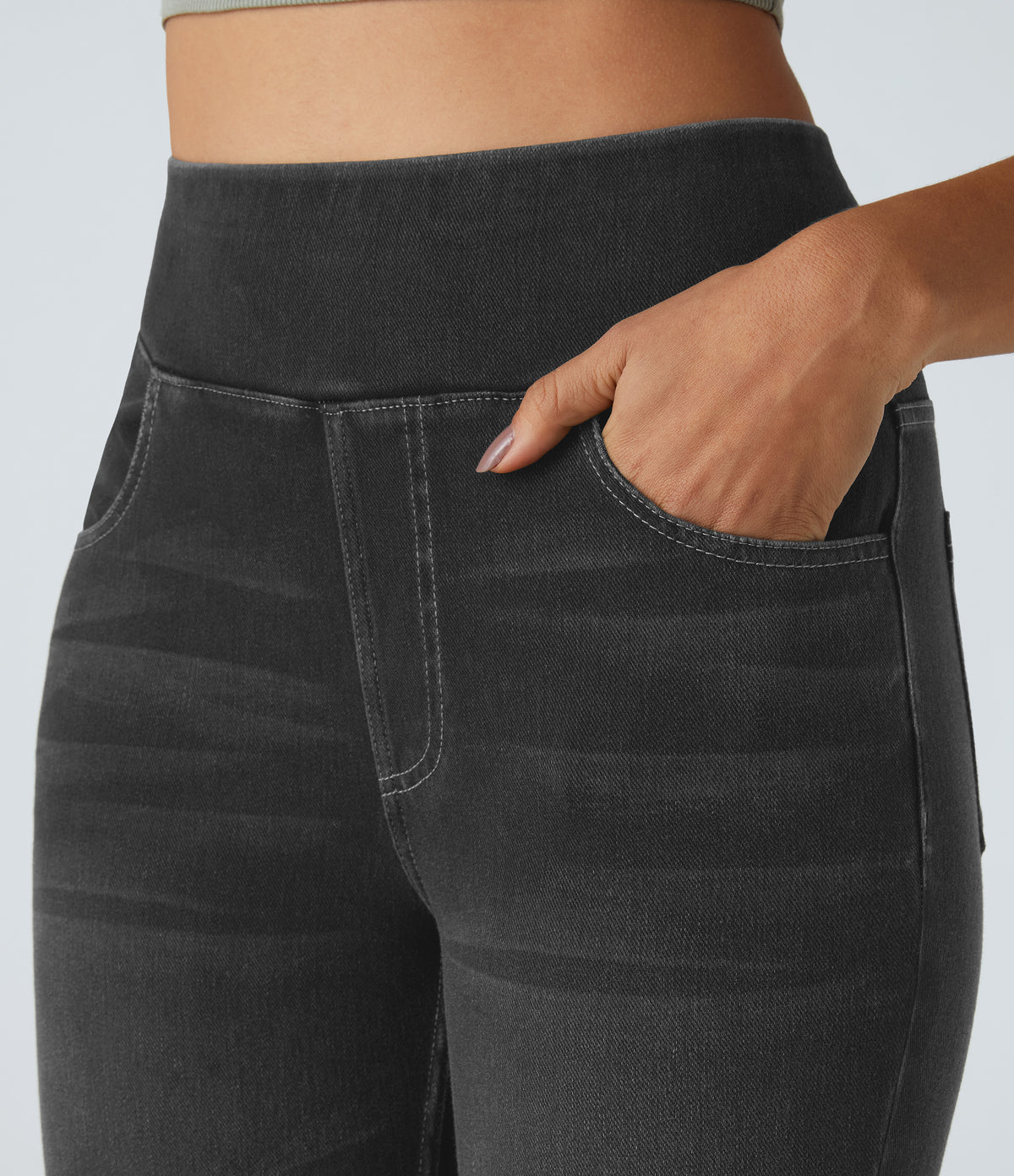 Halara Flex™ High Waisted Pockets Denim Casual Leggings - Carbon Paint Denim
