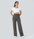 DayStretch High Waisted Pockets Straight Leg Casual Pants - Deep Red Grey