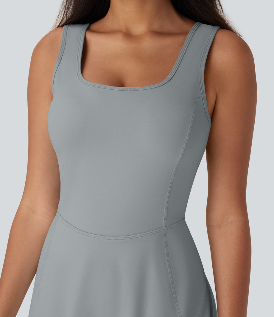 SoftlyZero™ Airy U Neck 2-in-1 Pocket Mini Cool Touch Dance Active Dress-Easy Peezy - Quarry