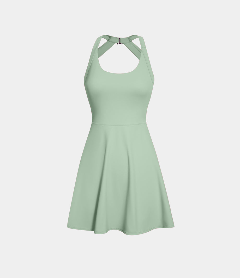 Backless Twisted Active Dress - Light Bean Green