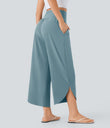 Breezeful™ High Waisted Tummy Control Split Hem Quick Dry Resort Pants with Pockets - Stone Blue
